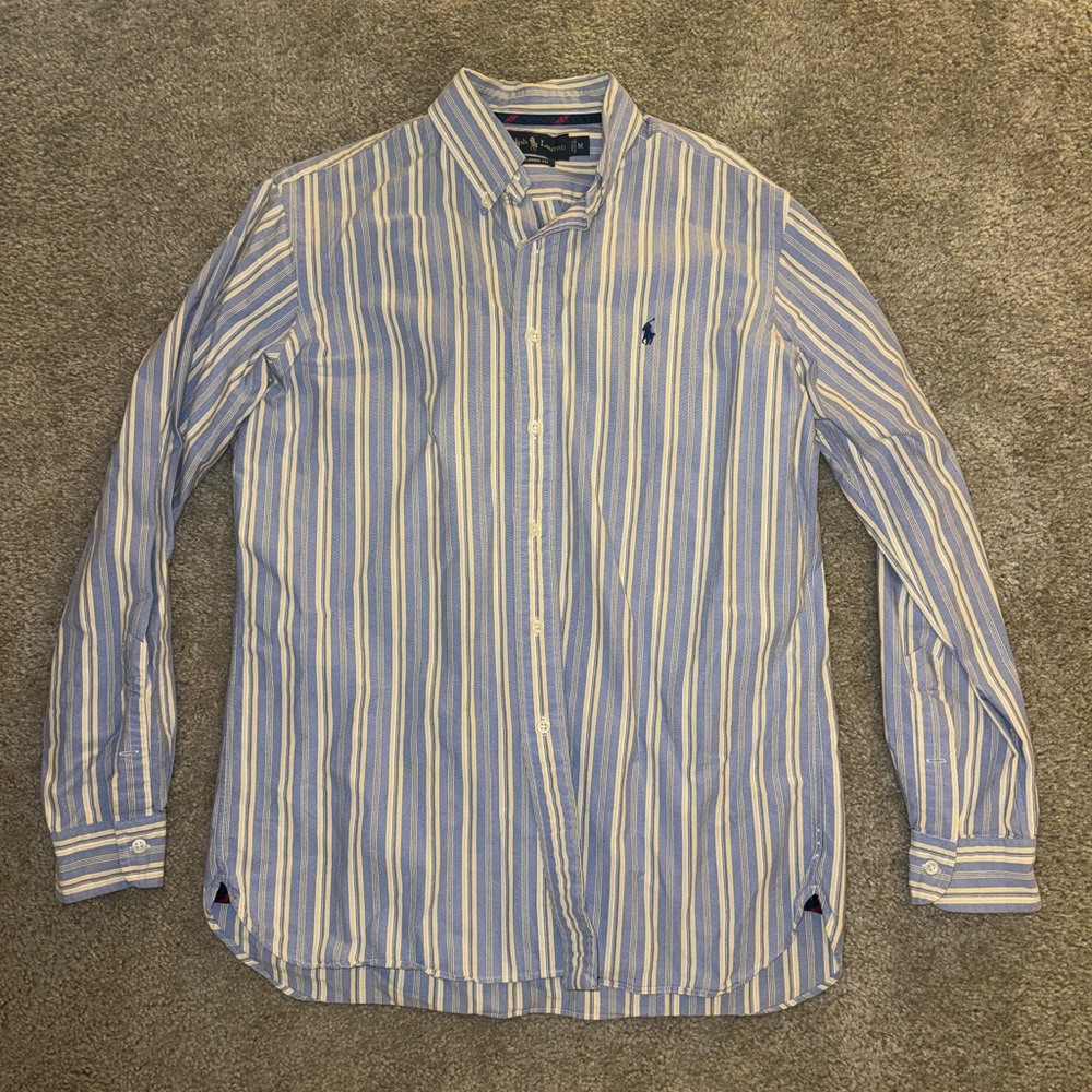 Ralph Lauren Classic Fit Long Sleeve Button Down Shirt Size Medium Blue Yellow